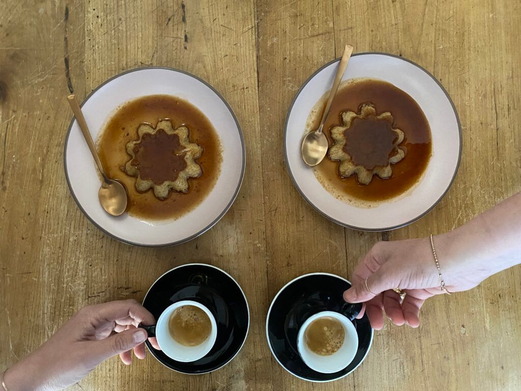 creme caramel with coffee
